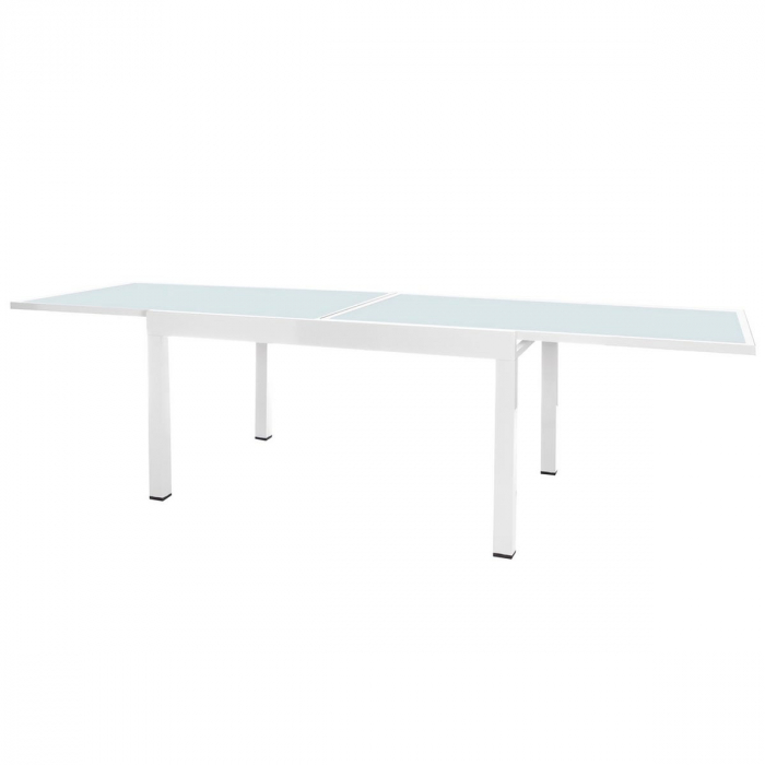 Masă Thais extensibilă albă – aluminiu și sticlă pentru exterior modern [3]