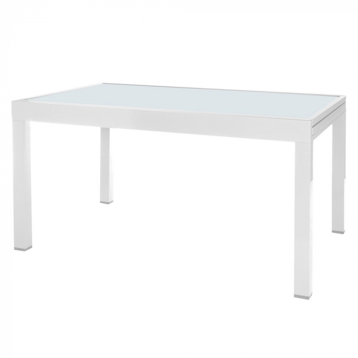Masă Thais extensibilă albă – aluminiu și sticlă pentru exterior modern [1]