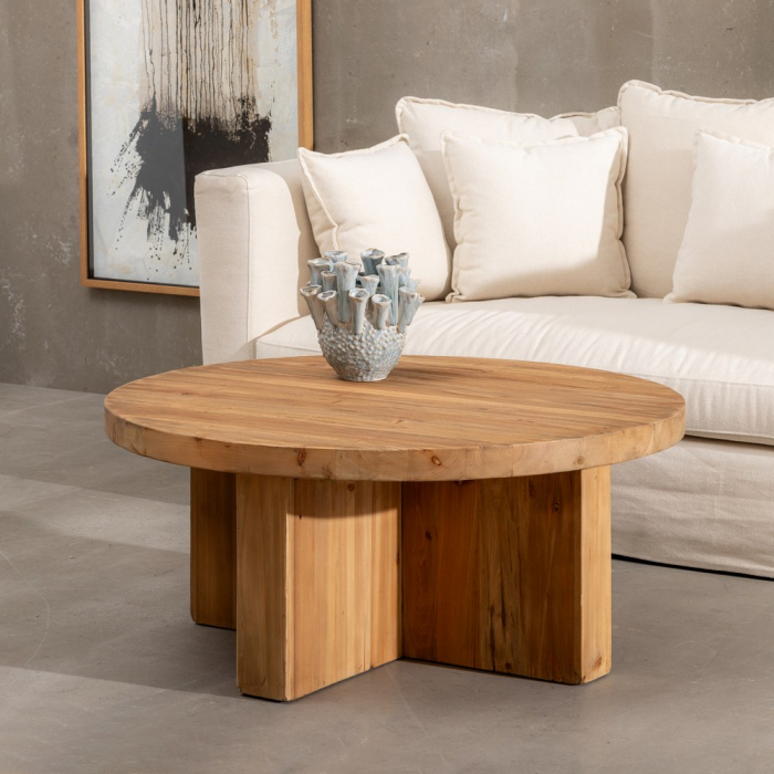 Masuta living rotunda lemn pin reciclat rustica [2]