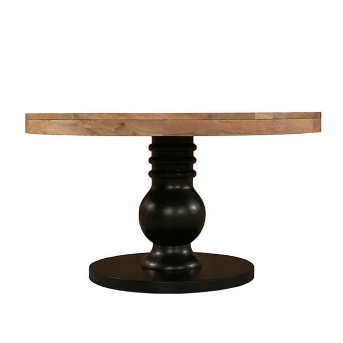 Masă rotundă Fuoco2 – vedere frontală cu blat natur și bază neagră sculptată [2]