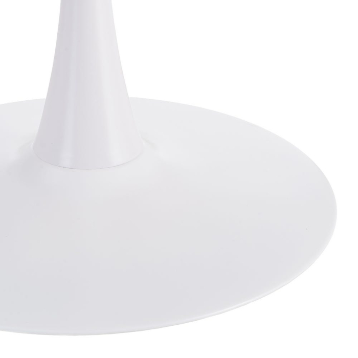 Masă rotundă de dining cu blat aspect lemn și picior alb [5]