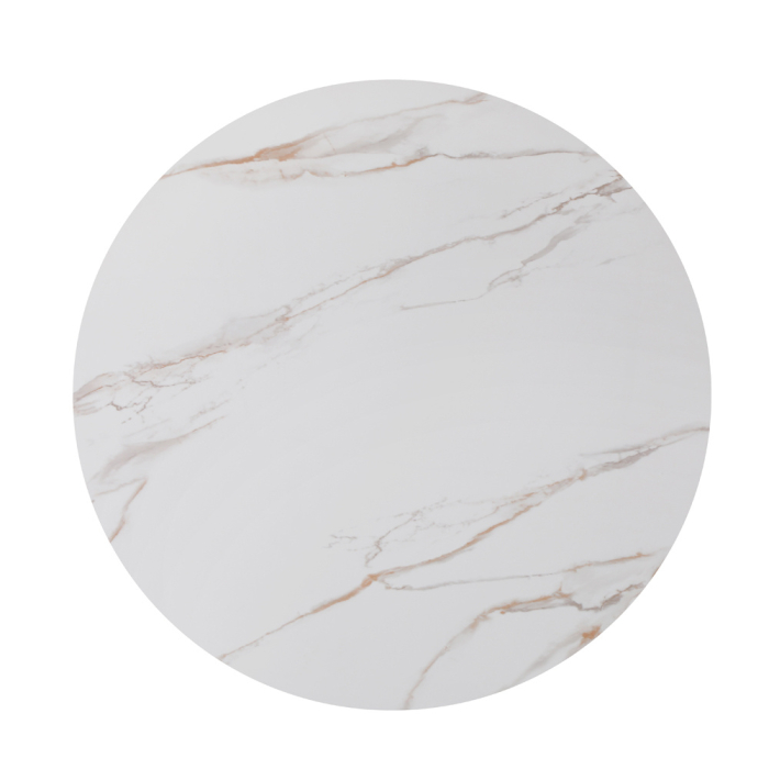 Masă rotundă de dining din ceramică albă cu aspect de marmură [3]