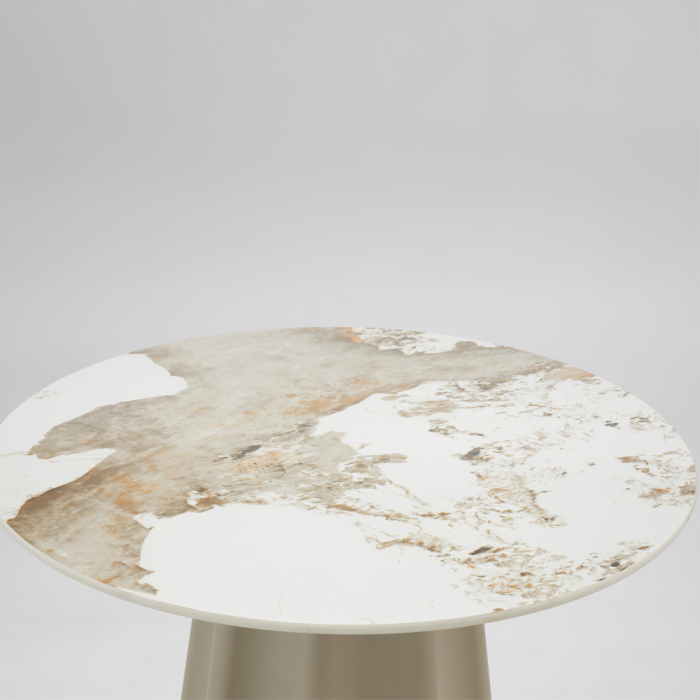 Masă rotundă de dining din ceramică albă cu model de marmură [2]