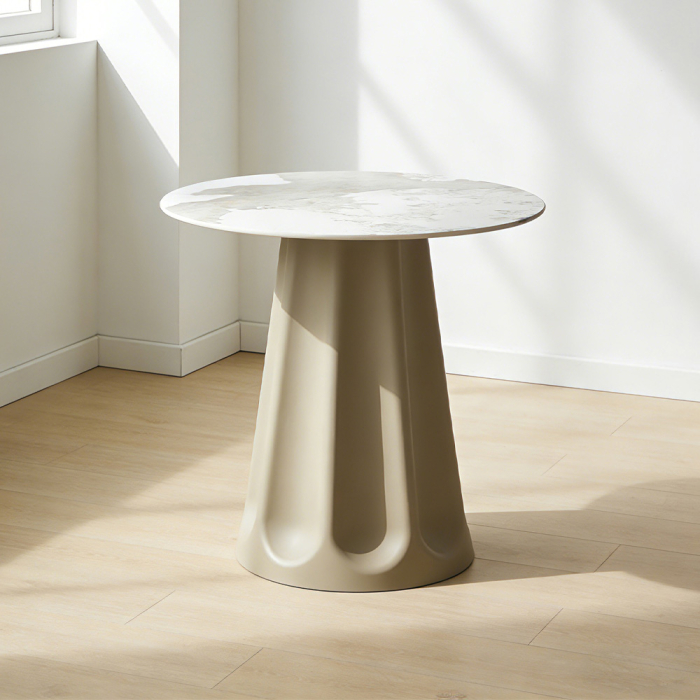 Masă rotundă de dining din ceramică albă cu model de marmură [4]