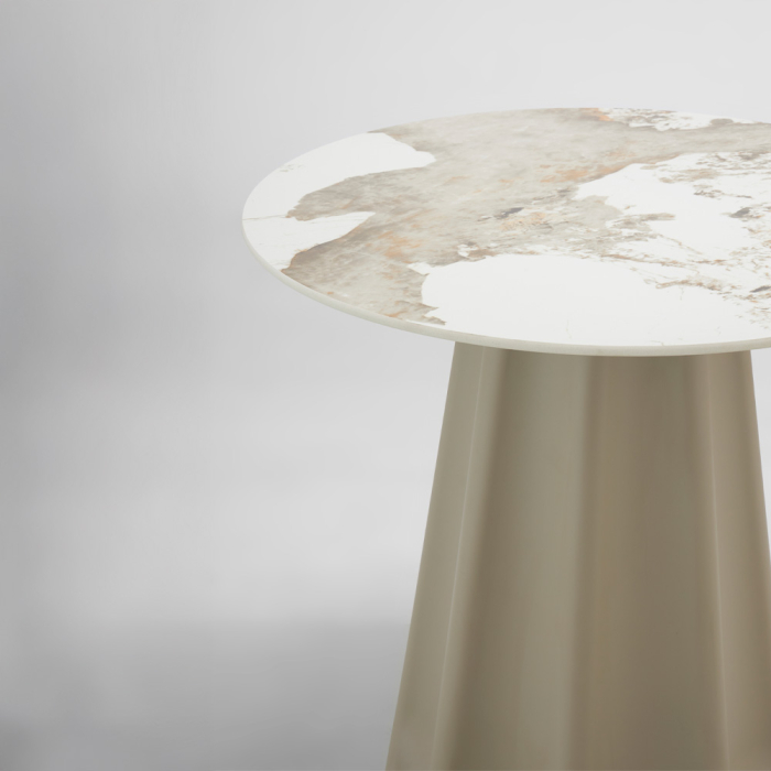 Masă rotundă de dining din ceramică albă cu model de marmură [3]