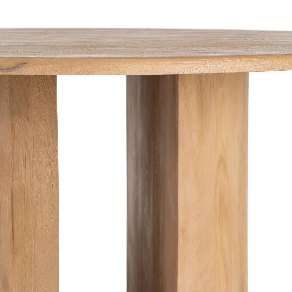 Masă rotundă de dining din lemn de mango cu aspect natural cu baza cilindrica [7]