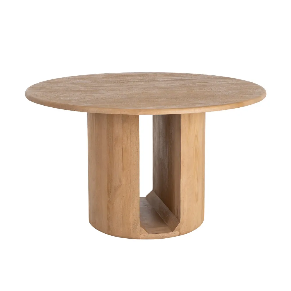 Masă rotundă de dining din lemn de mango cu aspect natural cu baza cilindrica [2]
