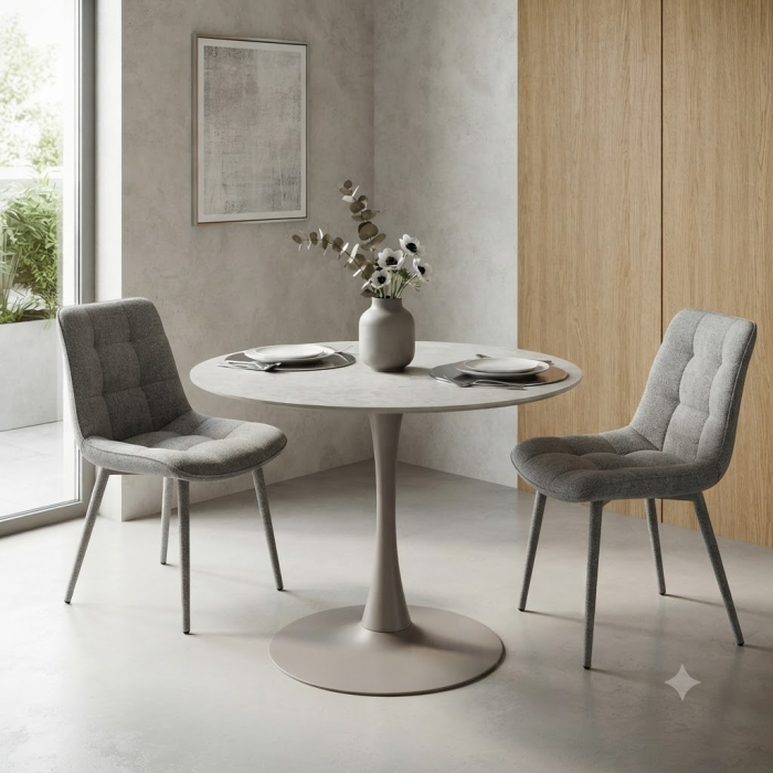 Masă rotundă de dining din MDF melaminat gri cu aspect de marmură [2]