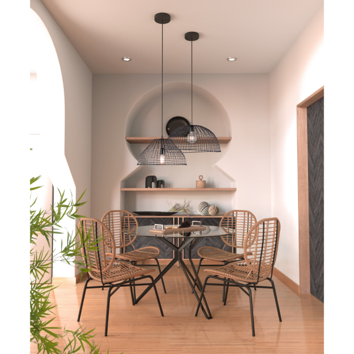 Masă rotundă de dining din sticlă transparentă cu picioare negre [2]