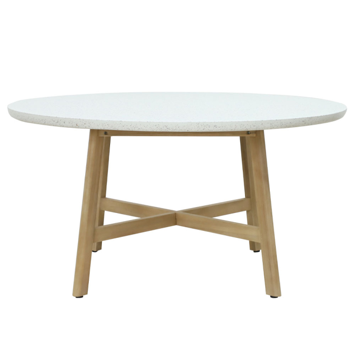 Masă rotundă de dining din terrazzo alb cu picioare din lemn de acacia [3]