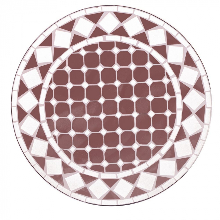 Masă ceramică vitrificată 60 cm – alb-taupe, cu bază curbată din fier [2]
