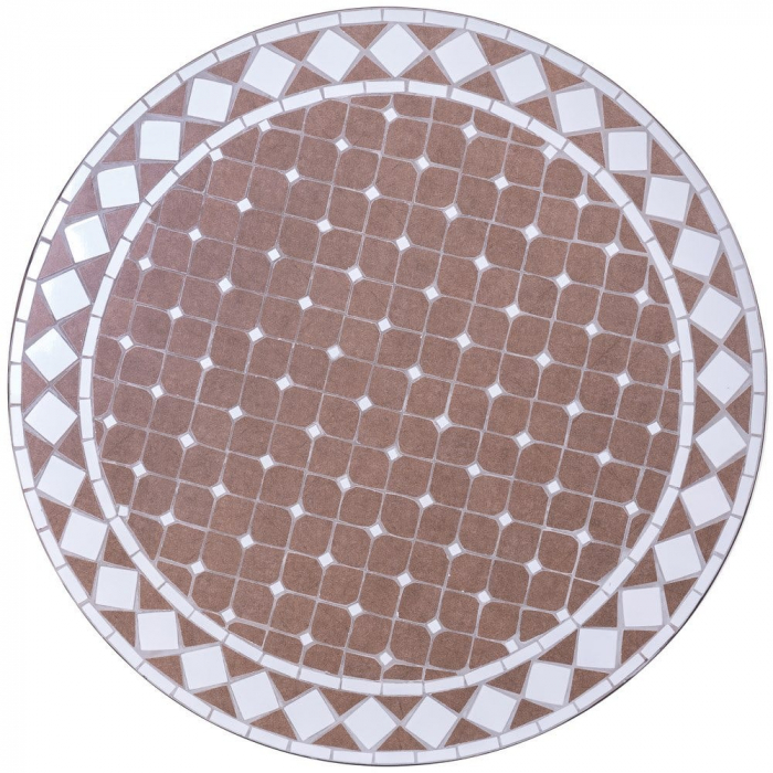 Masă ceramică vitrificată 90 cm – blat geometric alb-taupe și cadru din fier [4]