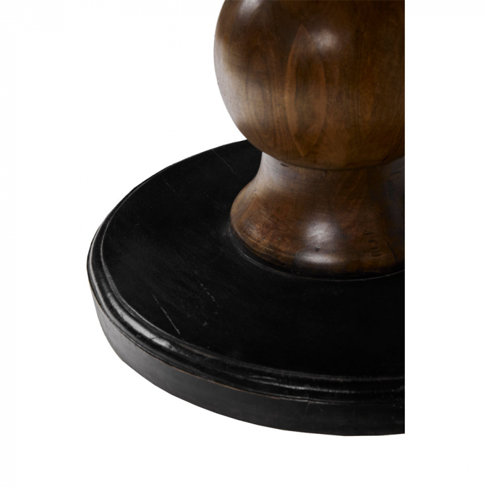 Masă rotundă Magnolia – imagine laterală cu blat natur și picior central sculptat [8]