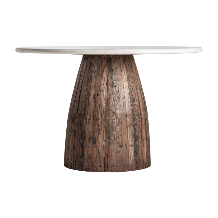 Masă rotundă din lemn recuperat și marmură albă [2]