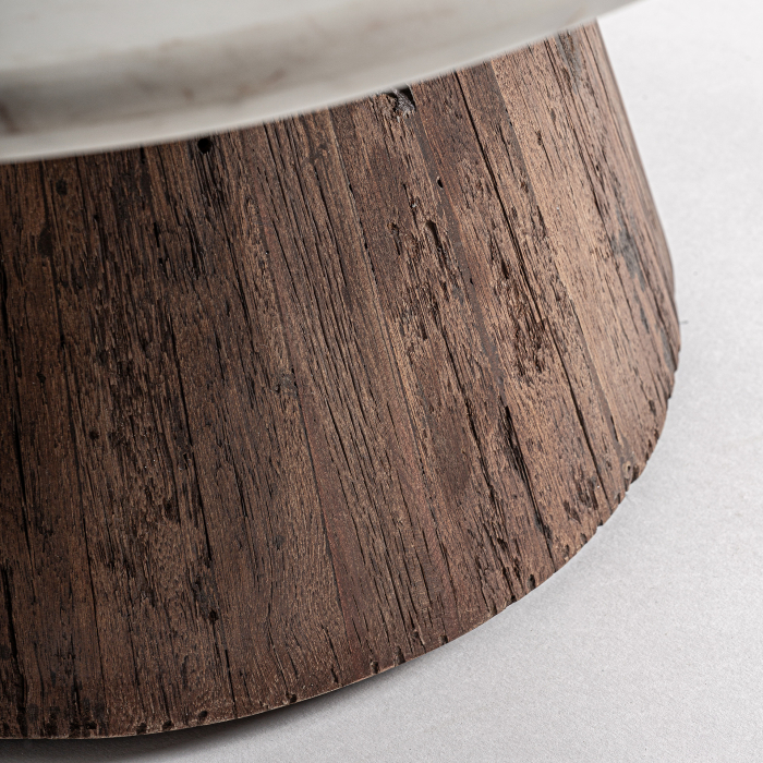 Masă rotundă din lemn recuperat și marmură albă [3]