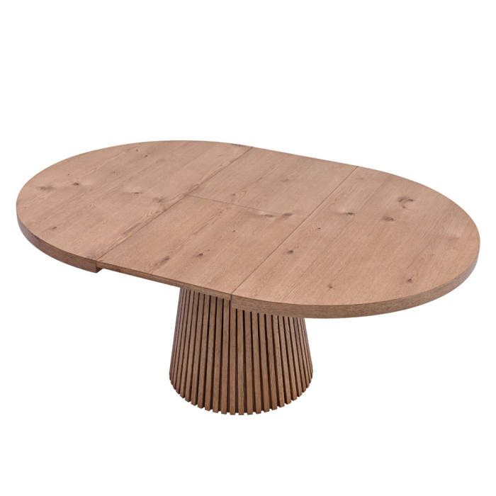Masă rotundă extensibilă de dining din furnir de stejar cu aspect natural [7]