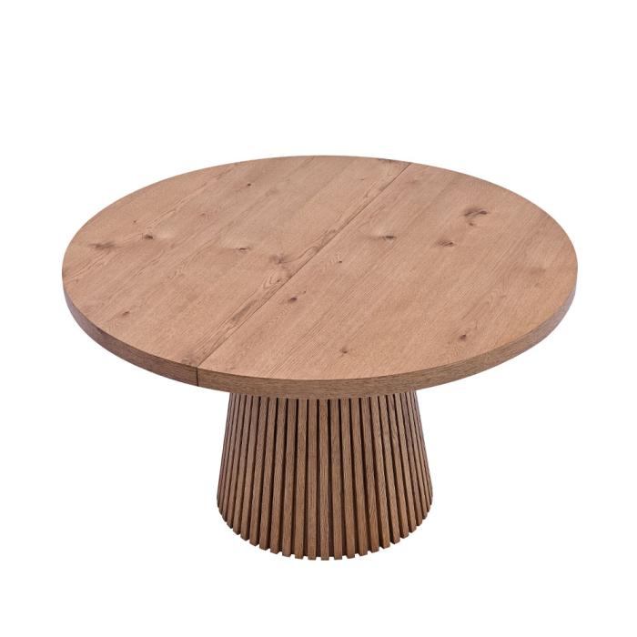 Masă rotundă extensibilă de dining din furnir de stejar cu aspect natural [3]