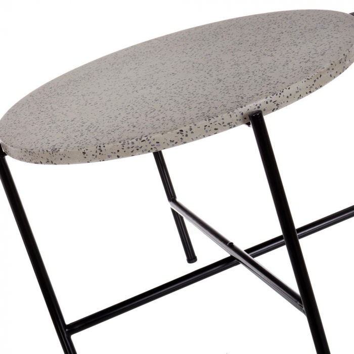 masă terrazzo gri – rotundă, cadru negru, design minimalist industrial [4]
