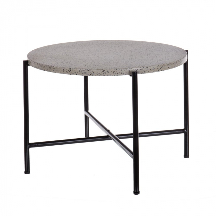 masă terrazzo gri – rotundă, cadru negru, design minimalist industrial [1]
