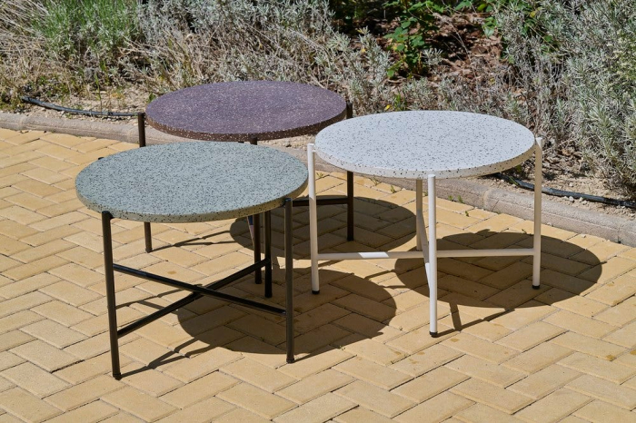 masă terrazzo gri – rotundă, cadru negru, design minimalist industrial [11]