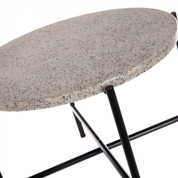 masă terrazzo gri – rotundă, cadru negru, design minimalist industrial [5]