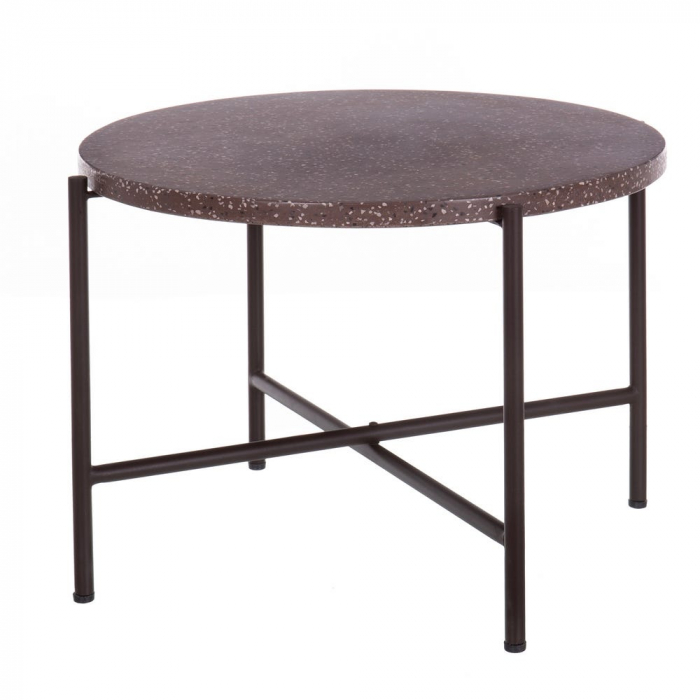 masă TERRAZZO rotundă – terrazzo maro, fier forjat, stil industrial [1]