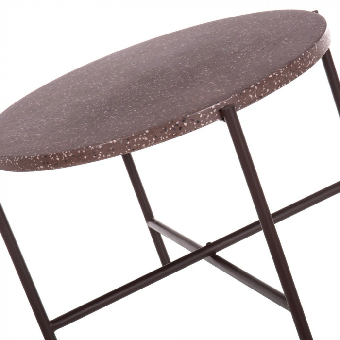 masă TERRAZZO rotundă – terrazzo maro, fier forjat, stil industrial [2]