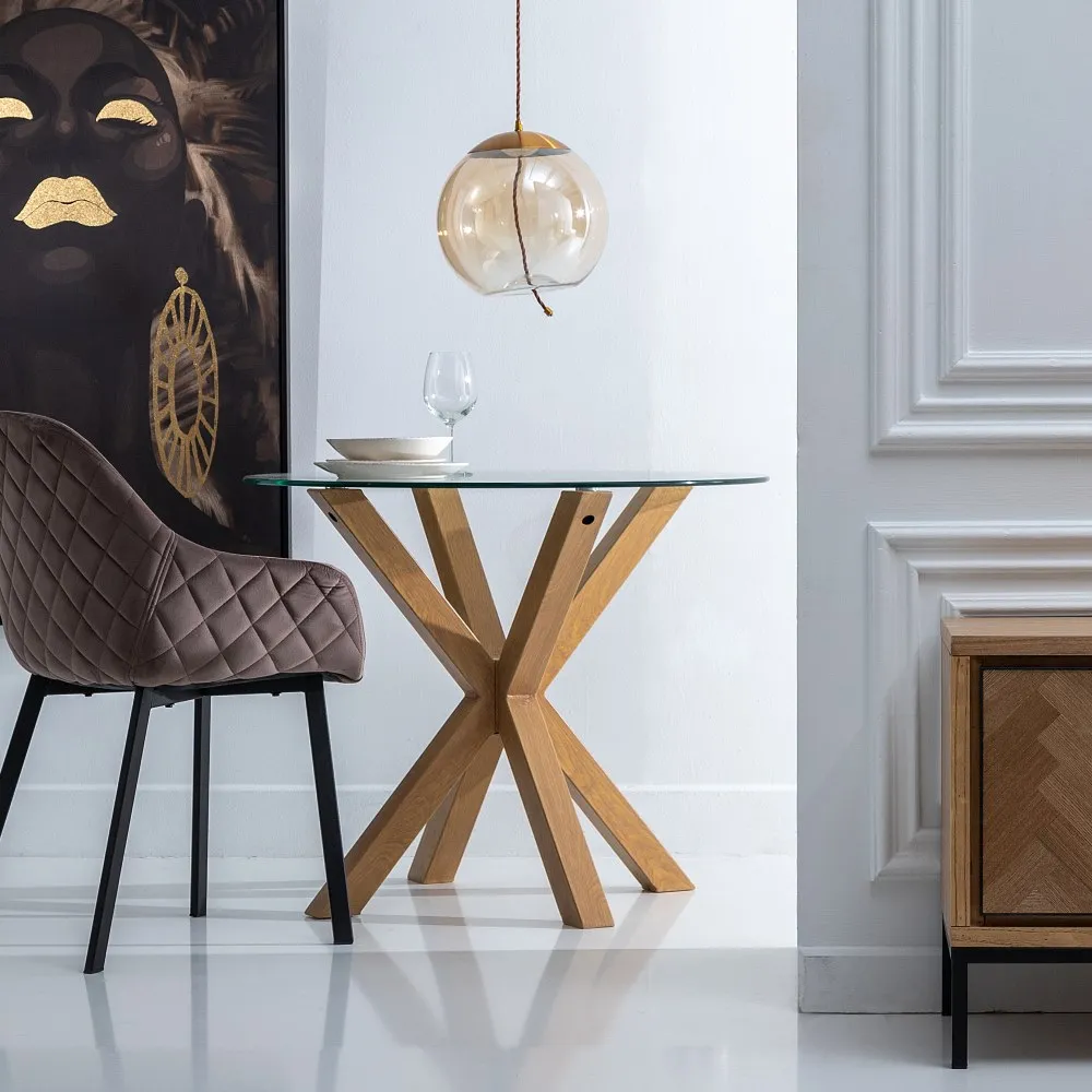 Masa Sufragerie Rotunda Spider, Sticla Lemn - CreativDeco.ro [2]