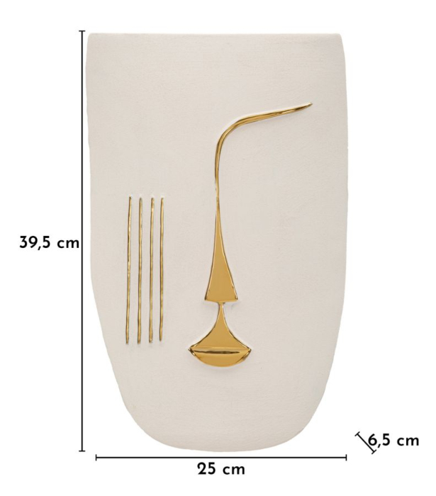 Mască decorativă de perete din ceramică albă cu detalii aurii design artistic modern [6]