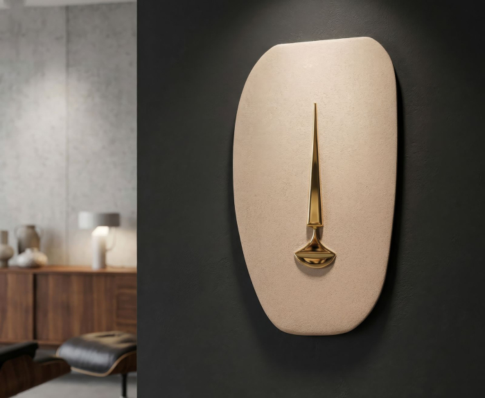 Mască decorativă de perete din ceramică maro cu detalii aurii design artistic [5]