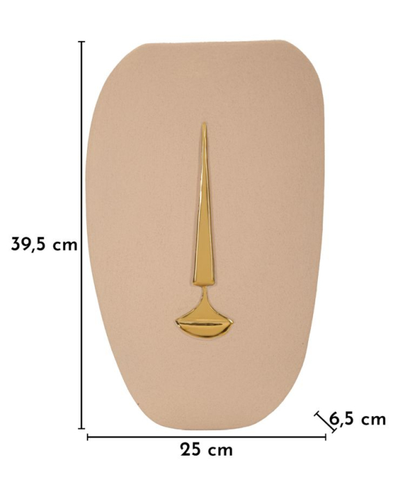 Mască decorativă de perete din ceramică maro cu detalii aurii design artistic [6]