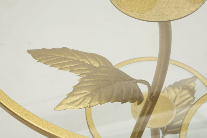 Măsuță decorativă aurie Leaf cu 3 rafturi din sticlă și design floral sculptural [6]
