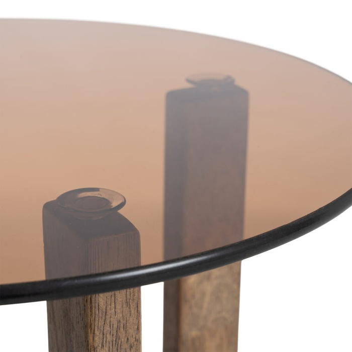 Masuta auxiliara moderna din lemn maro cu blat din sticla [5]