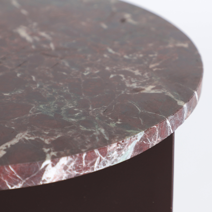 Măsuță auxiliară din metal maro cu blat rotund din marmură sintetică [3]