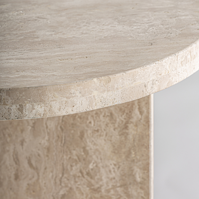 Măsuță auxiliară rotundă din travertin bej cu poliță [3]