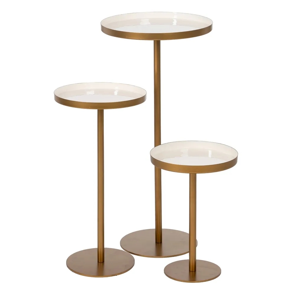 Masuta auxiliara rotunda metal, alb auriu - CreativDeco.ro [4]