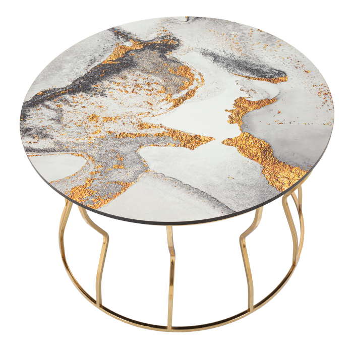 Masuta cafea Abstract Top B, metal/MDF, auriu/multicolor [3]