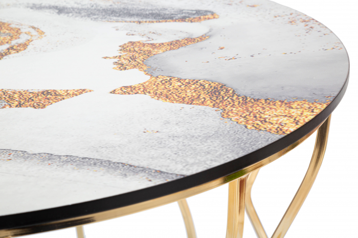 Masuta cafea Abstract Top B, metal/MDF, auriu/multicolor [4]