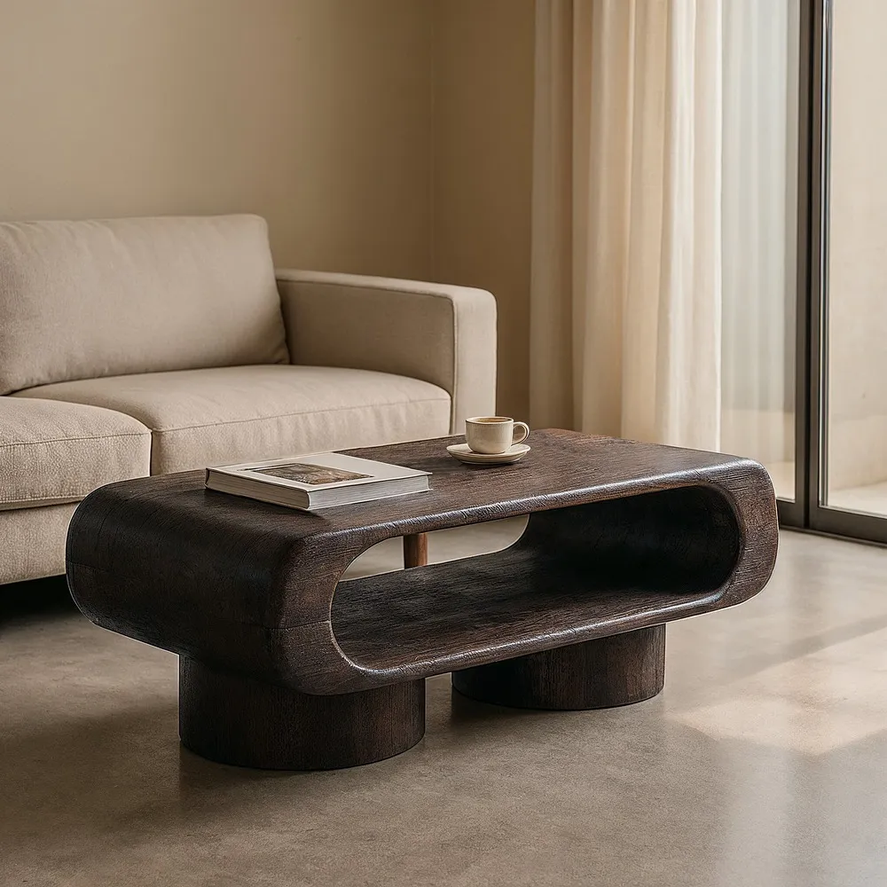 Măsuță mango maro închis cu spațiu de depozitare și design curbat [1]