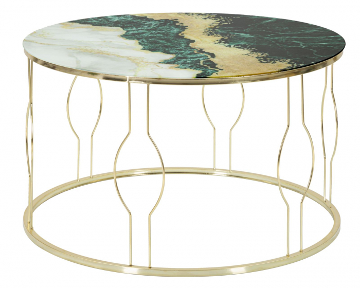 Masuta cafea Greeny, fier auriu, sticla multicolor - creativdeco.ro [1]