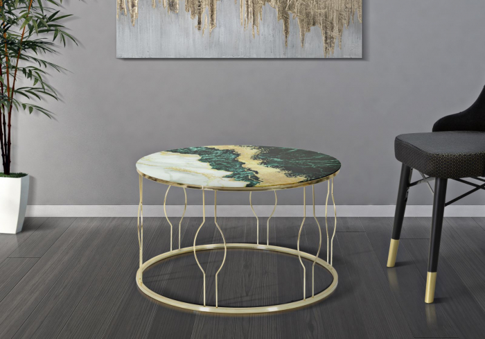 Masuta cafea Greeny, fier auriu, sticla multicolor - creativdeco.ro [2]