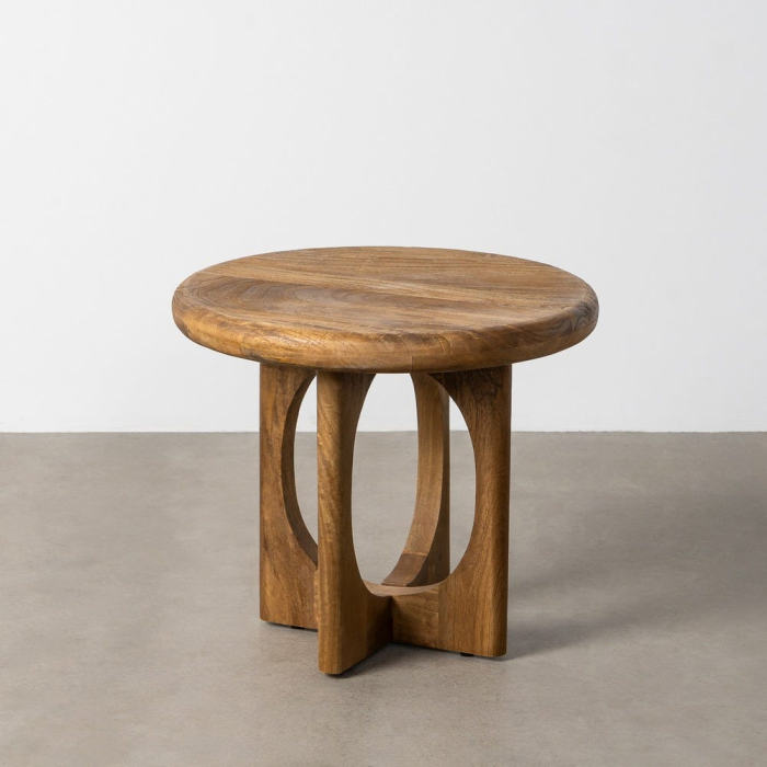 Măsuță de cafea rotundă din lemn de mango cu bază sculpturală [11]