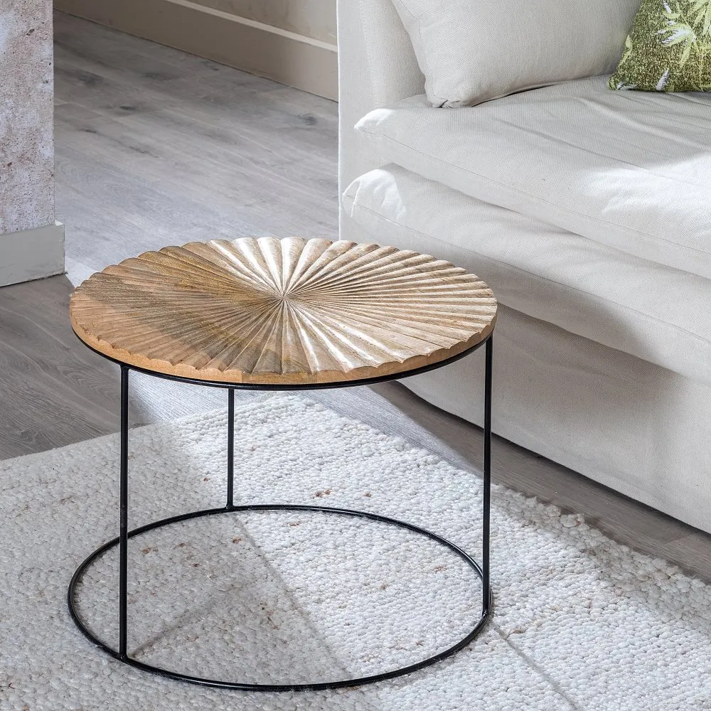 Masuta cafea rotunda mango metal, lemn natural negru [3]