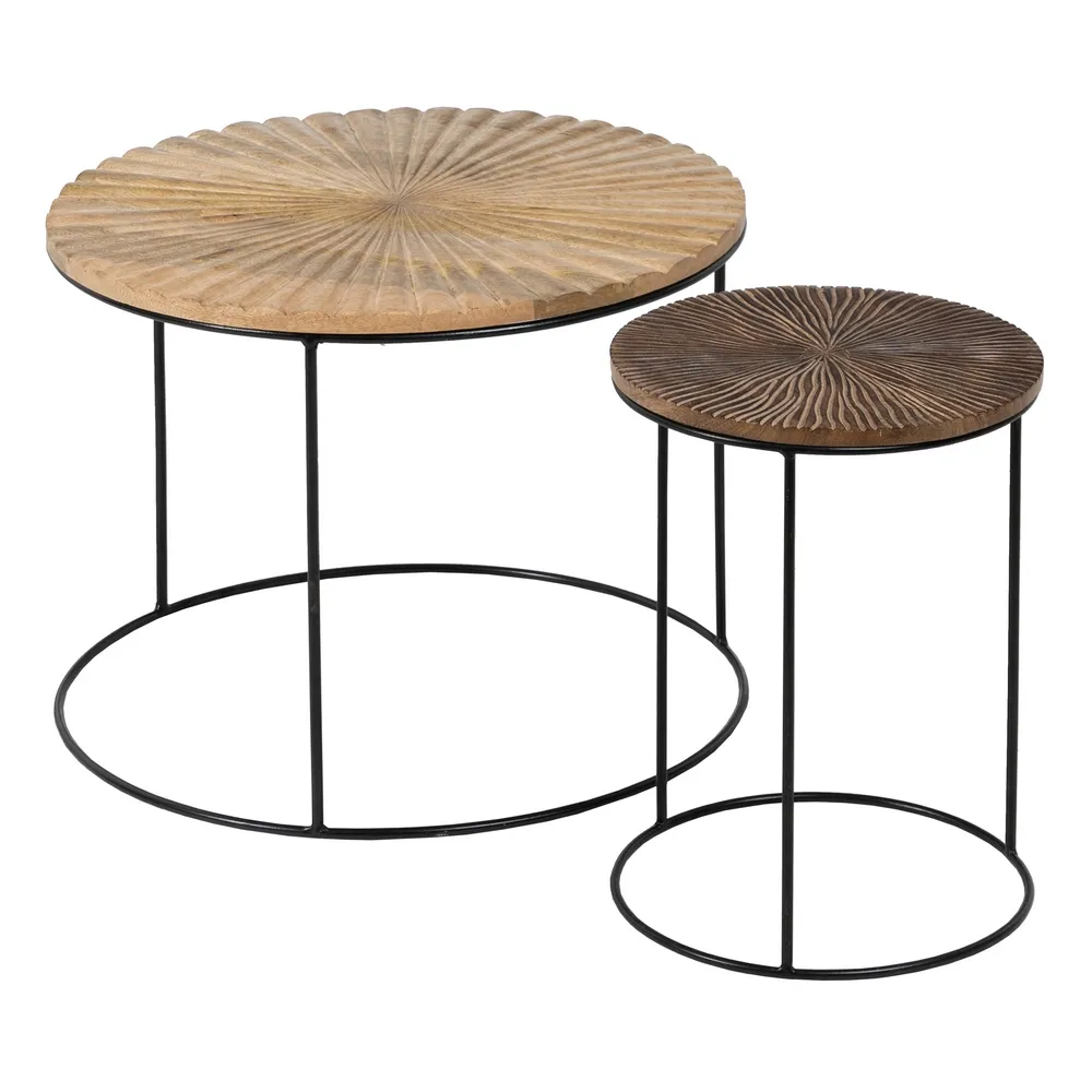 Masuta cafea rotunda mango metal, lemn natural negru [9]