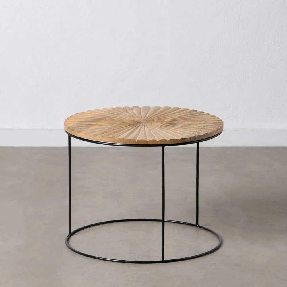 Masuta cafea rotunda mango metal, lemn natural negru [2]