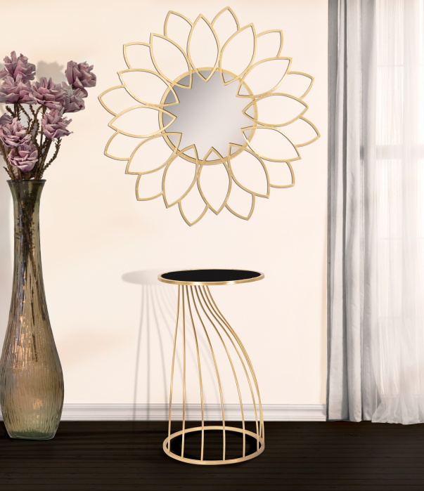 Masuta consola Flush,fier/sticla,auriu/negru [3]