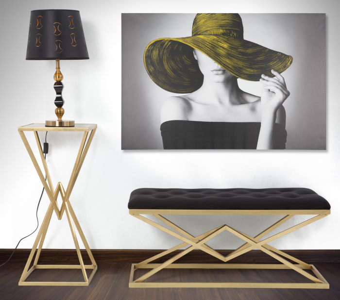 Masuta/consola Piramid, fier/sticla, auriu/negru [2]