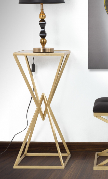 Masuta/consola Piramid, fier/sticla, auriu/negru [4]