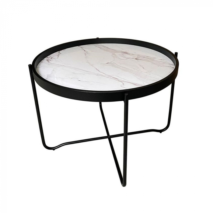 Masuta de cafea alb cu model negru Alabaster – vedere diagonală cu efect marmură [1]