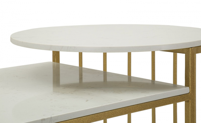 Măsuță Ankara aurie cu două blaturi marmură naturală și design geometric contemporan [6]